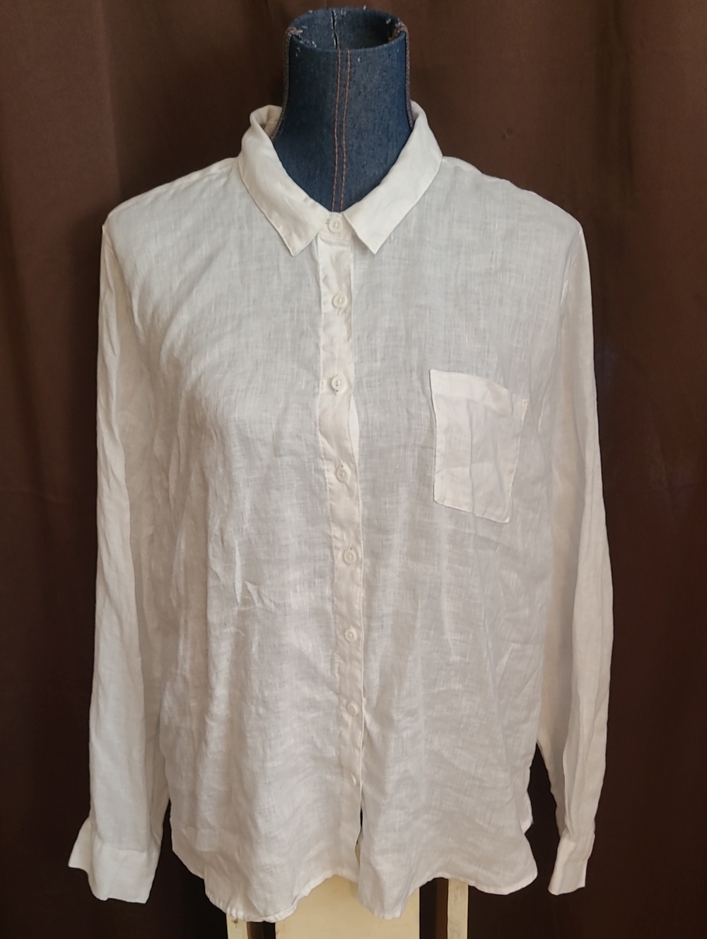 Garnet Hill White Linen Button-Up Blouse